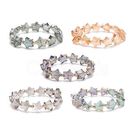 Glass Star Beaded Stretch Bracelet for Women BJEW-JB08273-1