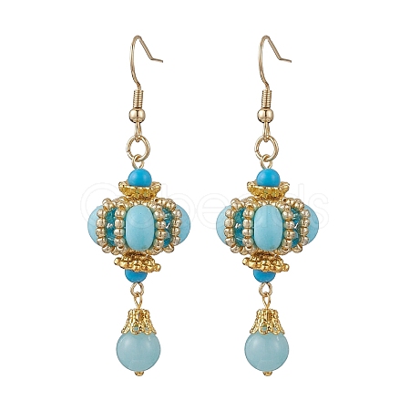 Lantern 304 Stainless Steel Synthetic Imperial Jasper Dangle Earrings EJEW-MZ00609-01-1