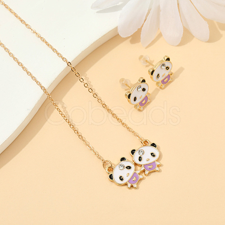 Panda Alloy Enamel & Rhinestones Stud Earring & Pendant Necklaces Sets for Women FS-WGAF002-08-1