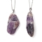 Rough Raw Amethyst Pendant Necklaces, 304 Stainless Steel Cable Chains Necklace for Women, 15.83 inch(40.2cm)