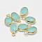 Oval Faceted Golden Tone Brass Glass Charms, Pale Turquoise, 12x7x3.5mm, Hole: 1mm