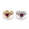 Brass Micro Pave Cubic Zirconia Cuff Rings, Open Solitaire Rings, Long-Lasting Plated, Heart, Fuchsia, Mixed Color, US Size 6 3/4(17.1mm)