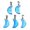 Transparent Spray Painted Glass Pendants, with Platinum Plated Brass Bails, Moon, Deep Sky Blue, 21.5x10.5x6mm, Hole: 4mm