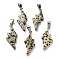 Natural Dalmatian Jasper Pendants, Lightning Bolt Charms with Stainless Steel Color Plated 201 Stainless Steel Snap on Bails, 31~33x13~14x5mm, Hole: 7.5x4.5mm