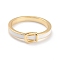 Brass Enamel Finger Rings, White, Real 18K Gold Plated, US Size 7(17.3mm)