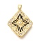 Brass Micro Pave Cubic Zirconia Acrylic Pendants, Clover Charms, Black, 27x20x4.5mm, Hole: 2x4mm