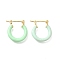 Brass Enamel Hoop Earrings for Women, Flat Round, Light Gold, Pale Green, 20x19.5x4mm, Pin: 0.8mm