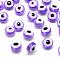 Resin Beads, Flat Round, Evil Eye, Medium Purple, 10~11x5~7mm, Hole: 2mm