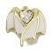 Rack Plating Alloy Enamel Pendants, with Rhinestone, Cadmium Free & Nickel Free & Lead Free, Wing & Heart, Golden, White, 20.5x17.5x5.5mm, Hole: 1.2mm