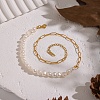 Natural Freshwater Pearl Beaded and 304 Stainless Steel Paperclip Chain Necklaces for Women IH6413-1-1