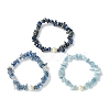 3Pcs 3 Styles Natural Mixed Gemstone Chip & Cultured Freshwater Pearl Beaded Stretch Bracelets Set for Women BJEW-JB13762-08-3