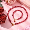 2Pcs 2 Styles ABS Plastic Imitation Pearl Necklaces & Bracelets Sets for Women SJEW-FS00006-7