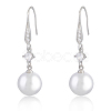 Pearl Earrings with Cubic Zirconia White Freshwater Shell Pearl Dangle Hook Earrings Stud Round Ball Drop Hoop Earrings Brass Jewelry Gift for Women JE1097A-1