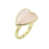 Heart Brass Natural Rose Quartz Finger Rings X-RJEW-D304-01G-B-2