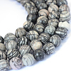 Natural Black Silk Stone/Netstone Round Bead Strands X-G-E334-8mm-05-1