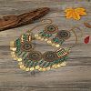 Flat Round Alloy Rhinestone Pendant Necklaces & Dangle Earrings Sets for Women FS-WG4A221-01-1