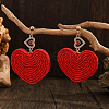Bohemian Style Handmade Glass Seed Beads Heart Dangle Stud Earrings KE8893-3-1