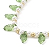 Acrylic Leaf Charm Anklets with Imitation Pearl Beaded for Women AJEW-AN00523-4