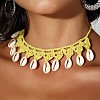 Bohemian Handmade Woven Polyester Cord Natural Cowrie Shell Tassel Choker Necklaces for Women FS-WGB5F2D-02-1