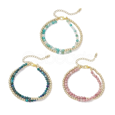 3Pcs Natural Rhodonite & Chrysocolla & Lapis Lazuli & Dyed Hemimorphite Round Beadeds Double-layered Bracelets for Women BJEW-JB12095-1