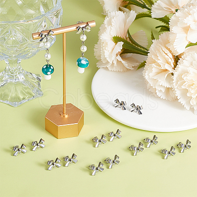25 Pairs 304 Stainless Steel Bowknot Stud Earring Findings STAS-ME0003-34P-1