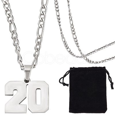 1Pc 304 Stainless Steel Figaro Chain Number Pendant Necklaces NJEW-BBC0001-28A-P-1