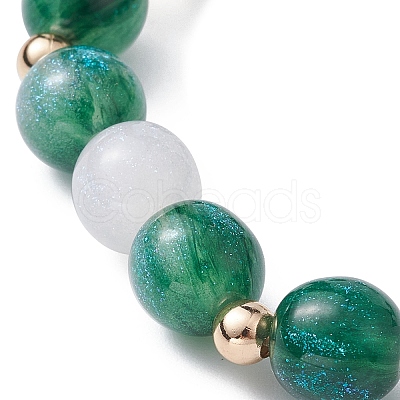 Resin Imiattion Cat Eye Beaded Stretch Bracelet with Mushroom Alloy Enamel Charms BJEW-JB09571-1