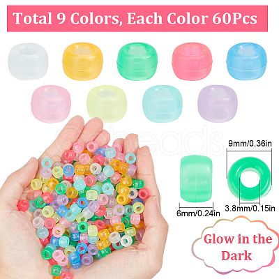 540Pcs 9 Colors Transparent & Luminous Plastic Beads KY-SC0001-85-1