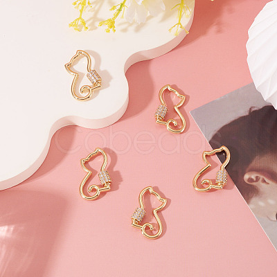 5Pcs Brass Micro Pave Clear Cubic Zirconia Screw Carabiner Lock Charms KK-TA0003-18-1