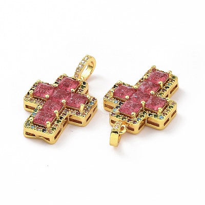 Brass Micro Pave Clear Cubic Zirconia Pendants ZIRC-F135-24G-A-1