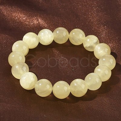 Natural Golden Silk Jade Round Beaded Stretch Bracelets for Women BJEW-F535-01E-1