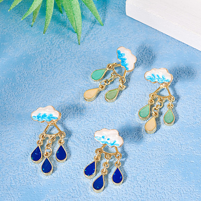 2 Pairs 2 Colors Teardrop Alloy Enamel Dangle Stud Earrings for Women EJEW-TA0001-49A-1