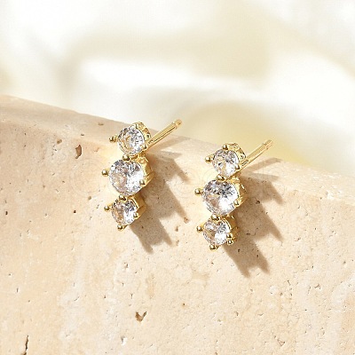Brass Micro Pave Clear Cubic Zirconia Stud Earrings LS-EJEW-R016-26G-14-1