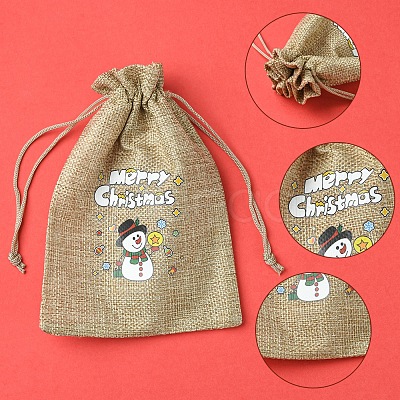 12Pcs 12 Styles Christmas Printed Burlap Packing Pouches Drawstring Bags ABAG-FS0001-03B-1