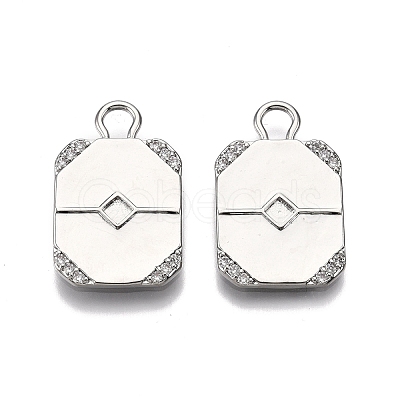 Brass Micro Pave Clear Cubic Zirconia Pendant Cabochon Settings KK-C005-11P-1