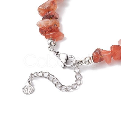 Natural Red Agate Chip Beaded Charm Bracelets for Women BJEW-JB12296-02-1