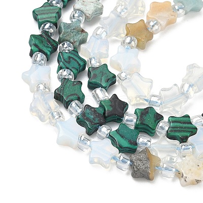 6 Styles Opalite & Synthetic Malachite & Natural Lemon Jade & HuBei Turquoise & Flower Amazonite & Rhodonite Beads Strands G-D095-A05-1