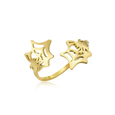 Halloween 304 Stainless Steel Spider Web Cuff Open Rings WGB2691-02-1