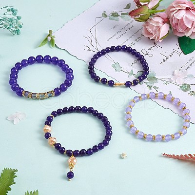 4Pcs 4 Style Natural Malaysia Jade Stretch Bracelets Set with Glass Beaded BJEW-SW00105-06-1