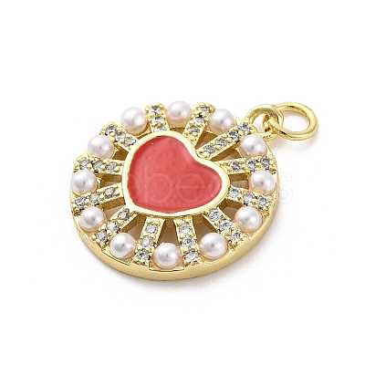 Brass Micro Pave Cubic Zirconia and Enamel and ABS Imitation Pearl Pendants KK-D325-24G-02-1