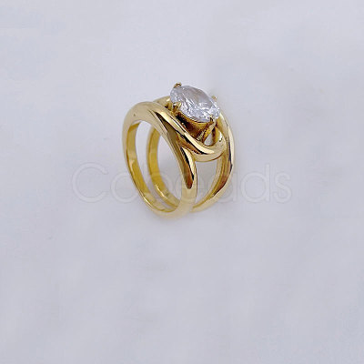 Stainless Steel Micro Pave Clear Cubic Zirconia Finger Rings for Women WGA800A-01-1