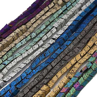 Electroplated Natural Lava Rock Beads Strands G-Q1009-C01-01-1