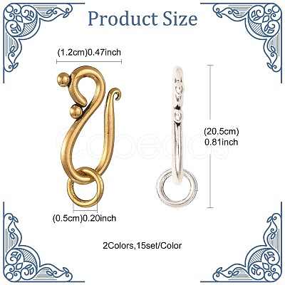 30Pcs 2 Colors Tibetan Style Hook and Eye Clasps FIND-FS0005-27-1