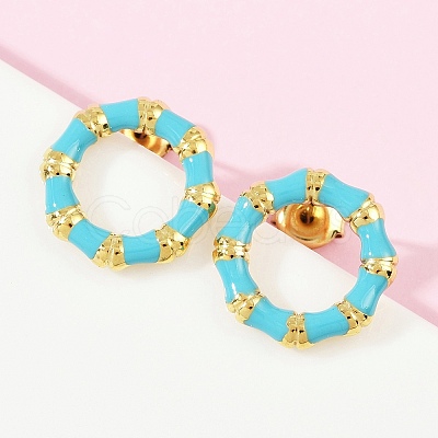 304 Stainless Steel Enamel Ring Stud Earrings EJEW-K268-16G-1