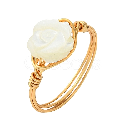 Copper Wired Natural Trochid Shell/Trochus Shell Finger Rings for Women RJEW-JR01054-1