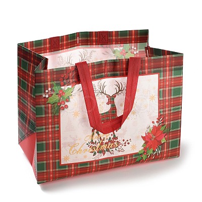 Christmas Theme Tartan Non-woven Fabric Gift Tote Bags with Handle ABAG-G017-01C-1