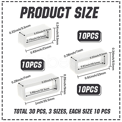 30Pcs 3 Styles Rectangle Silicone Retainer Buckle Holder Watchbands Retaining Hoop Replacement Watch Strap Clasp FIND-CN0002-39B-1