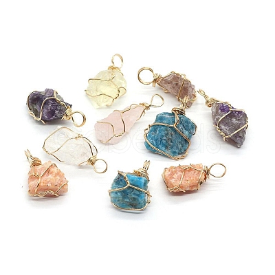 Raw Rough Natural Mixed Gemstone Pendants FIND-PW0020-04-1