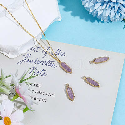 4Pcs Hexagon Natural Amethyst Faceted Pendants KK-BC0015-92A-G-1