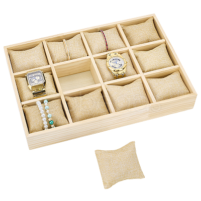 12 Grids Wood Watch Display Trays with Pillows BDIS-WH0008-18-1